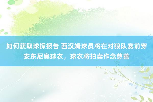 如何获取球探报告 西汉姆球员将在对狼队赛前穿安东尼奥球衣，球衣将拍卖作念慈善