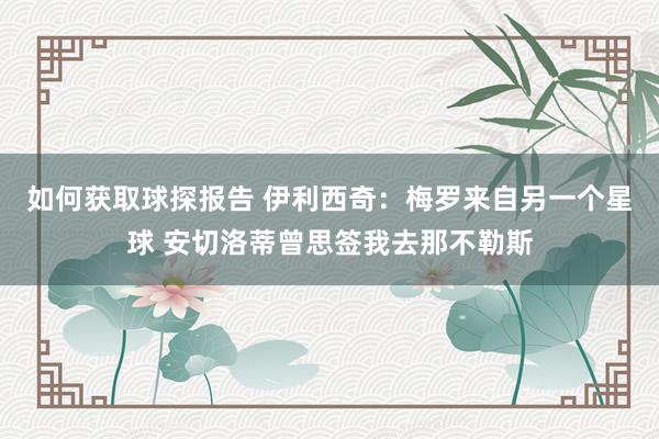 如何获取球探报告 伊利西奇：梅罗来自另一个星球 安切洛蒂曾思签我去那不勒斯