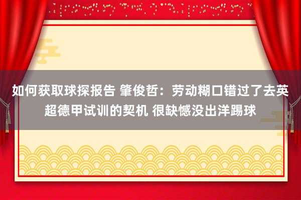 如何获取球探报告 肇俊哲：劳动糊口错过了去英超德甲试训的契机 很缺憾没出洋踢球