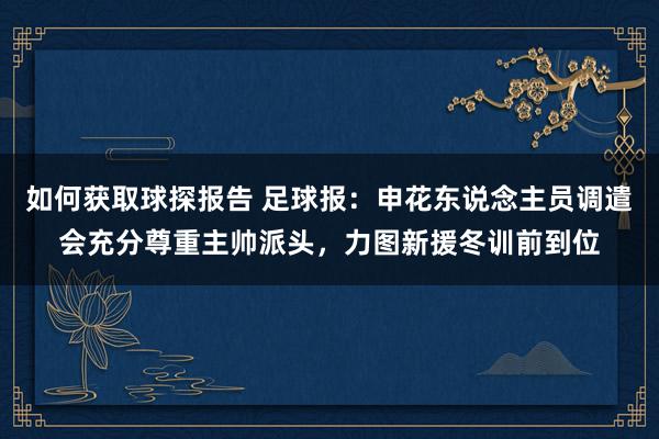 如何获取球探报告 足球报：申花东说念主员调遣会充分尊重主帅派头，力图新援冬训前到位