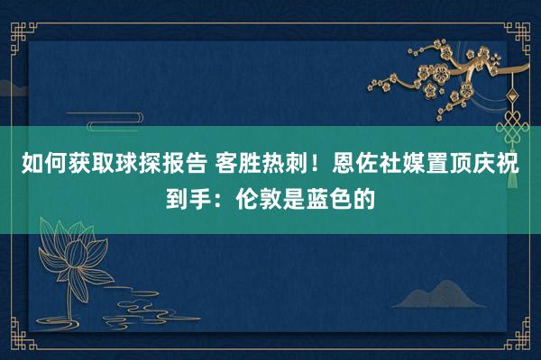 如何获取球探报告 客胜热刺！恩佐社媒置顶庆祝到手：伦敦是蓝色的