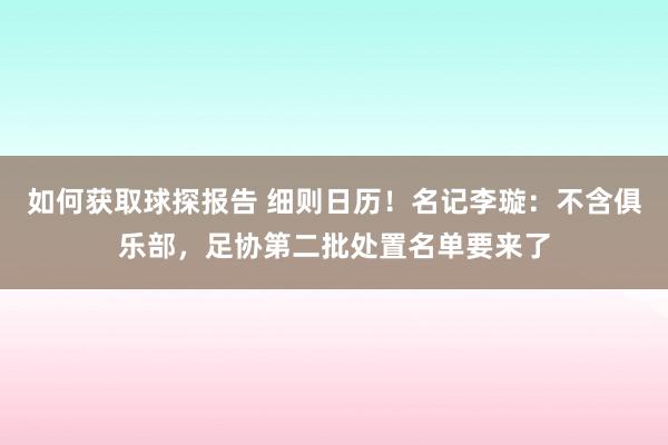 如何获取球探报告 细则日历！名记李璇：不含俱乐部，足协第二批处置名单要来了