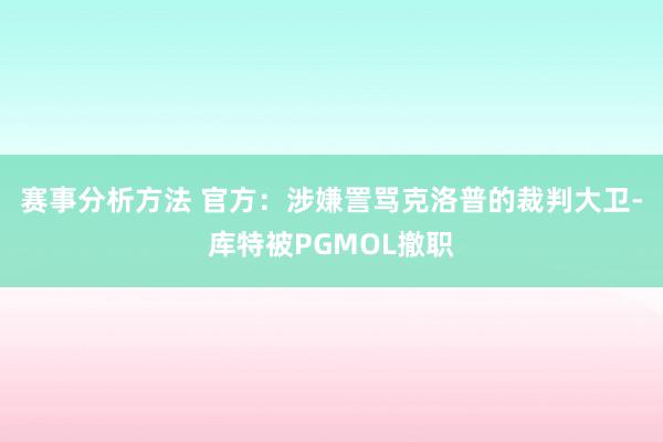 赛事分析方法 官方：涉嫌詈骂克洛普的裁判大卫-库特被PGMOL撤职